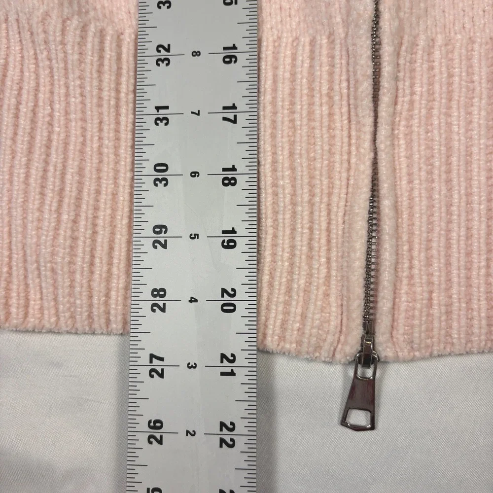 Hazel Moon Pink Knit Cropped Full Zip Mock Neck Cardigan Sweater Large